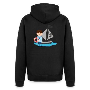 Pirat Segler dulli - Unisex Premium Bio Zip Hoodie - Schwarz - Hinten - Nico (187cm)