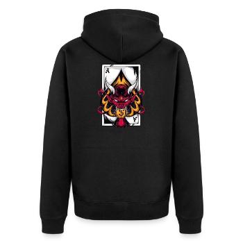 Poker Teufel Pokern Pokerkarte Casino Ass Satan - Unisex Premium Bio Zip Hoodie - Schwarz - Hinten - Nico (187cm)