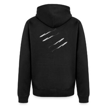 4 Linien Motiv weiss - Unisex Premium Bio Zip Hoodie - Schwarz - Hinten - Nico (187cm)