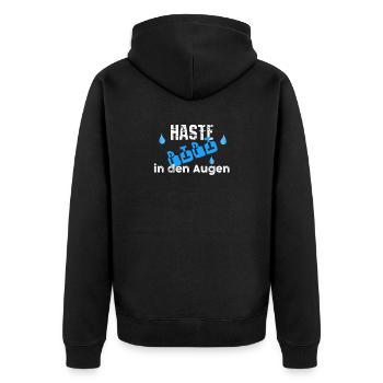 Lustiger Spruch Geschenk Heulsuse Pipi im Auge - Unisex Premium Bio Zip Hoodie - Schwarz - Hinten - Nico (187cm)