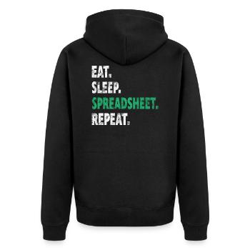 Eat Sleep Spreadsheet Repeat Finanz Geschenk - Unisex Premium Bio Zip Hoodie - Schwarz - Hinten - Nico (187cm)