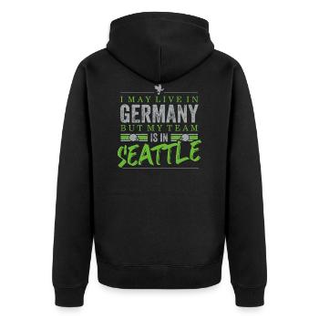 Seattle Football Fans Germany - Unisex Premium Bio Zip Hoodie - Schwarz - Hinten - Nico (187cm)