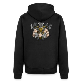 Wikinger mit Axt - Unisex Premium Bio Zip Hoodie - Schwarz - Hinten - Nico (187cm)