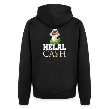 araber sheikh helal geld - Unisex Premium Bio Zip Hoodie - Schwarz - Hinten - Nico (187cm)