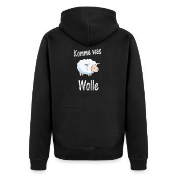 Komme was Wolle - Unisex Premium Bio Zip Hoodie - Schwarz - Hinten - Nico (187cm)