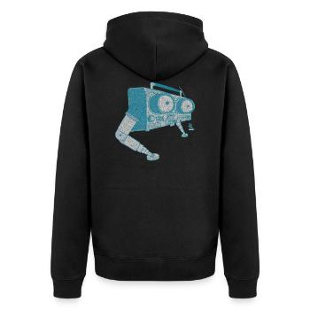 Can.Eyes – Walking Retro Radio, Pixelated - Unisex Premium Bio Zip Hoodie - Schwarz - Hinten - Nico (187cm)