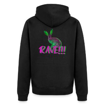 goa rave techno musik hase tier neon farben - Unisex Premium Bio Zip Hoodie - Schwarz - Hinten - Nico (187cm)