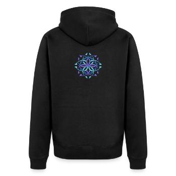 Goa Psytrance Psychedelic Schwarzlicht Geschenk - Unisex Premium Bio Zip Hoodie - Schwarz - Hinten - Nico (187cm)