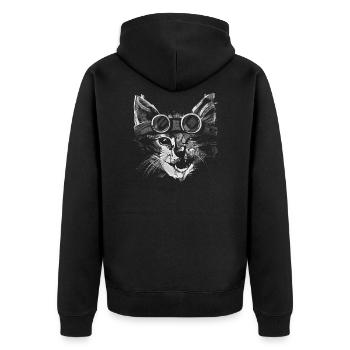 Coole Katze in Weiß - Unisex Premium Bio Zip Hoodie - Schwarz - Hinten - Nico (187cm)