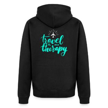 travel claim therapy - Unisex Premium Organic Zip Hoodie - black - Back - Nico (187cm)