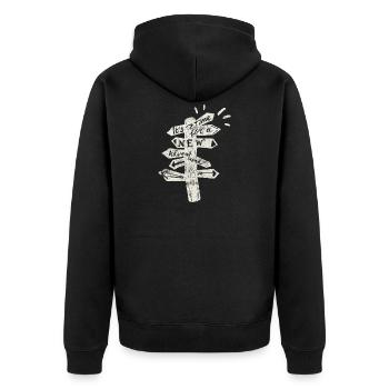 travel claim travel - Unisex Premium Organic Zip Hoodie - black - Back - Nico (187cm)
