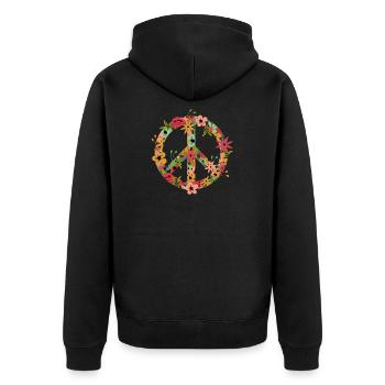 Peace Hippie Flower Power - Unisex Premium Bio Zip Hoodie - Schwarz - Hinten - Nico (187cm)