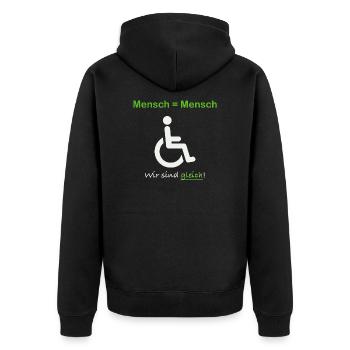 Wir sind gleich! Mensch ist mensch - Unisex Premium Bio Zip Hoodie - Schwarz - Hinten - Nico (187cm)