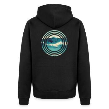 Welle Vintage Aquarell - Unisex Premium Bio Zip Hoodie - Schwarz - Hinten - Nico (187cm)