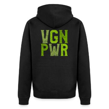 Vegan force saying - Unisex Premium Organic Zip Hoodie - black - Back - Nico (187cm)