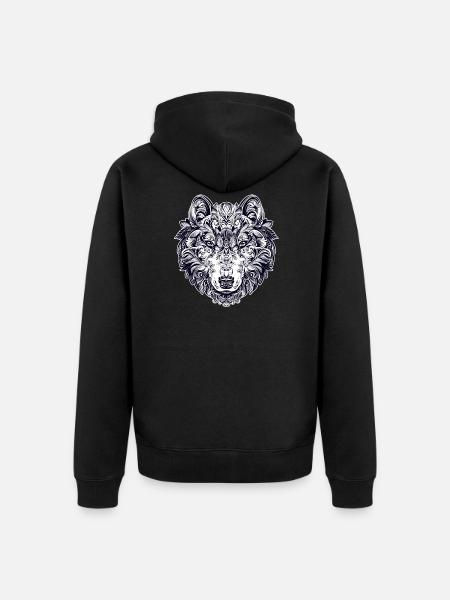 Wolf Design - Unisex Premium Bio Zip Hoodie - Schwarz