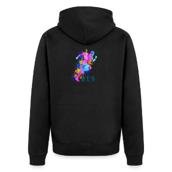 Run in Wasserfarben - Unisex Premium Bio Zip Hoodie - Schwarz - Hinten - Nico (187cm)