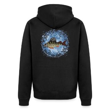 Ich mag Fisch - Unisex Premium Bio Zip Hoodie - Schwarz - Hinten - Nico (187cm)