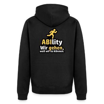 AbIlity Wir gehen weil wir es koennen Spruch - Unisex Premium Bio Zip Hoodie - Schwarz - Hinten - Nico (187cm)