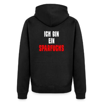 Sparfuchs sparen Geld reich werden Spruch lustig - Unisex Premium Bio Zip Hoodie - Schwarz - Hinten - Nico (187cm)