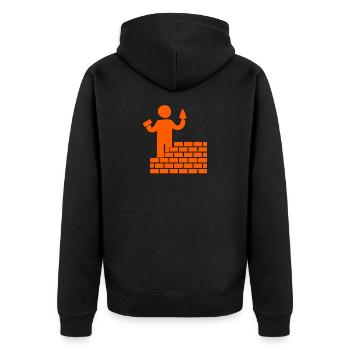 Ein Maurer baut eine orange Mauer - Unisex Premium Bio Zip Hoodie - Schwarz - Hinten - Nico (187cm)