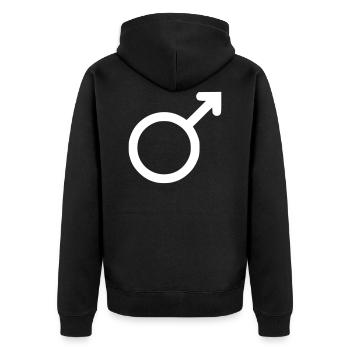Mann Zeichen - Unisex Premium Bio Zip Hoodie - Schwarz - Hinten - Nico (187cm)