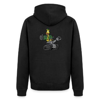 Comic Soldat Giraffe mit Bazooka und Panzer - Unisex Premium Bio Zip Hoodie - Schwarz - Hinten - Nico (187cm)