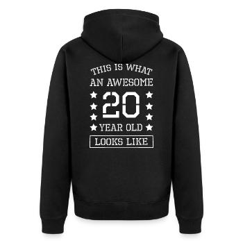 20. Geburtstag Geschenk - 20 Jahre alt - 20ster - Unisex Premium Bio Zip Hoodie - Schwarz - Hinten - Nico (187cm)