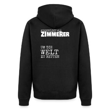 Zimmerer - Unisex Premium Bio Zip Hoodie - Schwarz - Hinten - Nico (187cm)