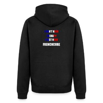 Therapy Frenchcore Flagge - Unisex Premium Bio Zip Hoodie - Schwarz - Hinten - Nico (187cm)