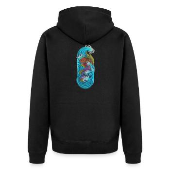 Japanischer Koi Fisch Orange lila - Unisex Premium Bio Zip Hoodie - Schwarz - Hinten - Nico (187cm)