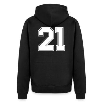 21 - Unisex Premium Organic Zip Hoodie - black - Back - Nico (187cm)