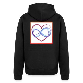 Herz Unendlichkeit - Unisex Premium Bio Zip Hoodie - Schwarz - Hinten - Nico (187cm)