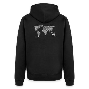 dira world map travel - Unisex Premium Organic Zip Hoodie - black - Back - Nico (187cm)
