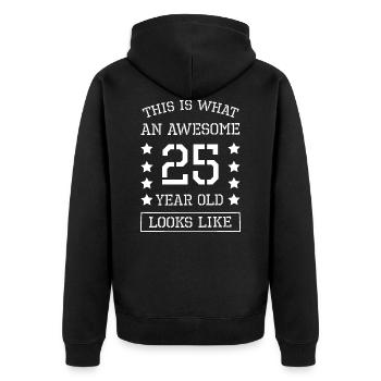 25. Geburtstag Geschenk - 25 Jahre alt - 25ster - Unisex Premium Bio Zip Hoodie - Schwarz - Hinten - Nico (187cm)