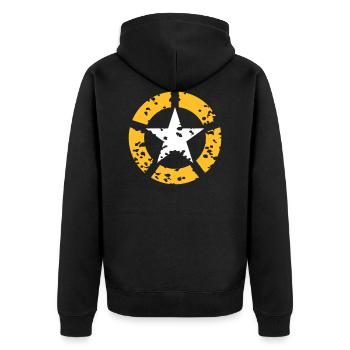 AVM STAR - Multicolor-Design - TRASH 5 CUT - 16x4 - Unisex Premium Bio Zip Hoodie - Schwarz - Hinten - Nico (187cm)