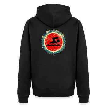 retro schwimmen sport - Unisex Premium Bio Zip Hoodie - Schwarz - Hinten - Nico (187cm)