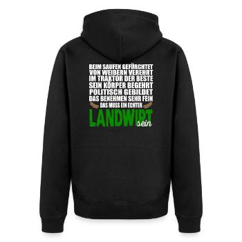 LANDWIRT - Unisex Premium Bio Zip Hoodie - Schwarz - Hinten - Nico (187cm)