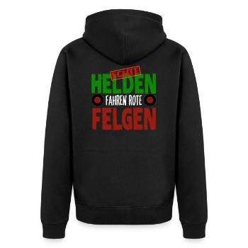 LANDWIRT - Unisex Premium Bio Zip Hoodie - Schwarz - Hinten - Nico (187cm)