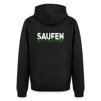 LANDWIRT - Unisex Premium Bio Zip Hoodie - Schwarz - Hinten - Nico (187cm)