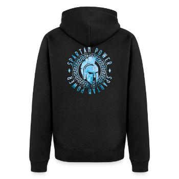 spartan power gym workout - Unisex Premium Bio Zip Hoodie - Schwarz - Hinten - Nico (187cm)