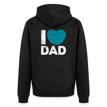 Ich liebe Papa Herz - Unisex Premium Bio Zip Hoodie - Schwarz - Hinten - Nico (187cm)