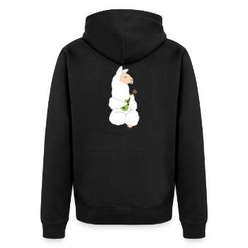 Lama - Unisex Premium Organic Zip Hoodie - black - Back - Nico (187cm)