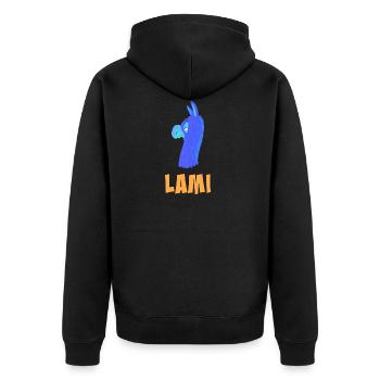 Lami das Lama - Unisex Premium Bio Zip Hoodie - Schwarz - Hinten - Nico (187cm)