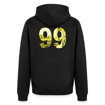 Brooklyn en 99 - Nine Nine Pont de Brooklyn Design - Veste à capuche bio Premium Unisexe - noir - Dos - Nico (187cm)