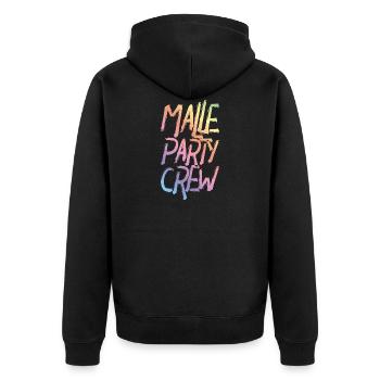 malle party crew bunt - Unisex Premium Bio Zip Hoodie - Schwarz - Hinten - Nico (187cm)