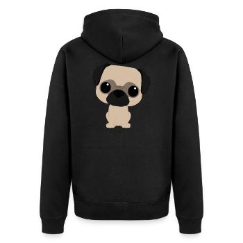 mopsiger Mops. Mops - Unisex Premium Bio Zip Hoodie - Schwarz - Hinten - Nico (187cm)