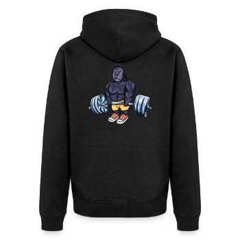 cooler Gorilla Training Geschenk Gewichte heben - Unisex Premium Bio Zip Hoodie - Schwarz - Hinten - Nico (187cm)