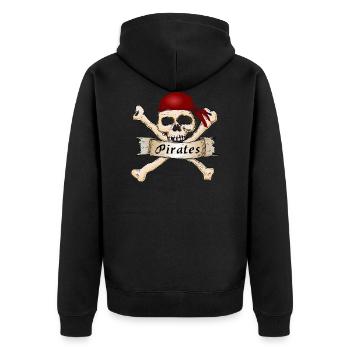 piratenkopf mit mütze und knochen - Unisex Premium Bio Zip Hoodie - Schwarz - Hinten - Nico (187cm)