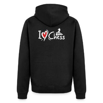 Ich liebe schach chess - Unisex Premium Bio Zip Hoodie - Schwarz - Hinten - Nico (187cm)